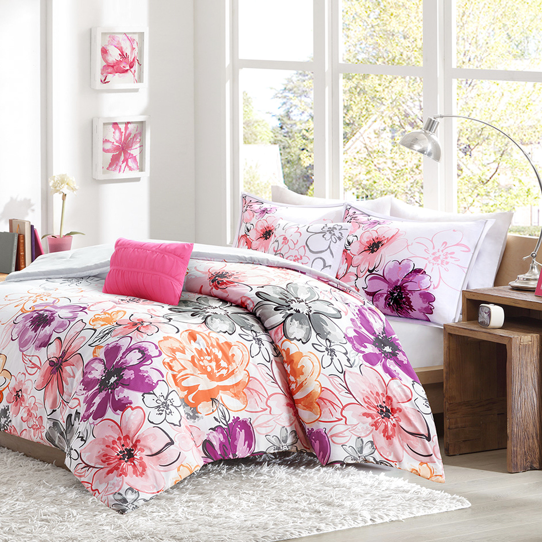 Pink Leach Steph Leach King/ King Comforter In Pink With Floral Print And Textile ...