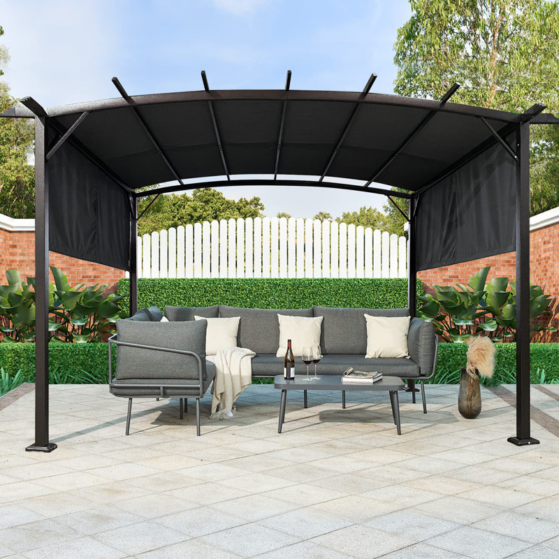 12 Ft. W x 9 Ft. D Steel Pergola with Canopy, Gray