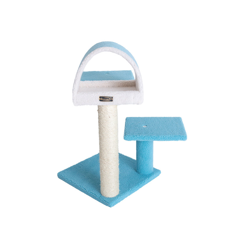 Sky Blue and Cream Sisal Cat Tree with Tunnel and Scratcher