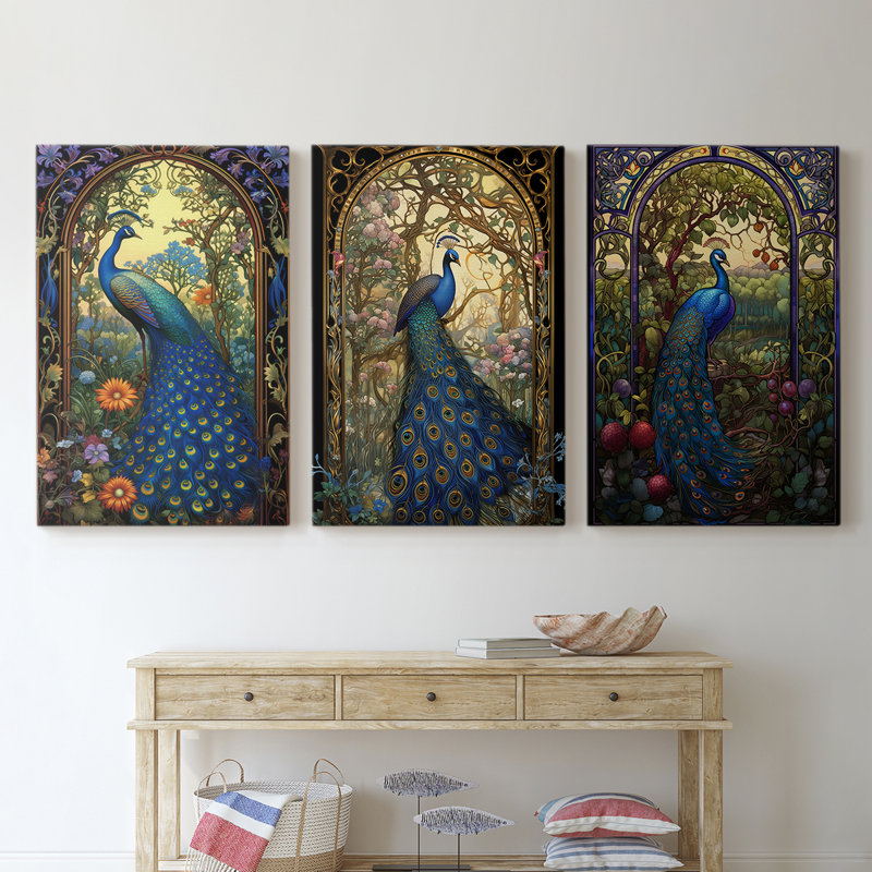 Série Peacock - Ensemble de toiles tendues avec châssis Premium - Prêt à être accroché, H 12 po x l 8 po x P 1,1505 po