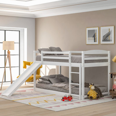 Twin Over Twin Bunk Bed With Convertible Slide And Ladder , White(Old SKU:WF281725AAK)