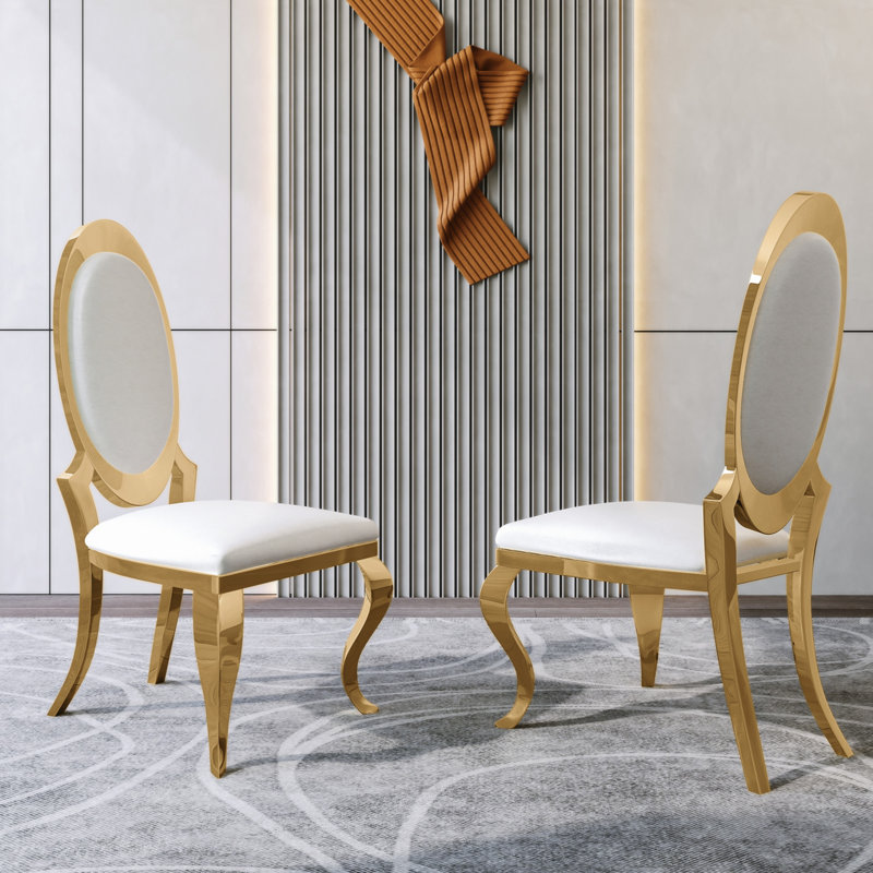 Chaise d'appoint rembourrée en argent Damarae, Blanc, Doré
