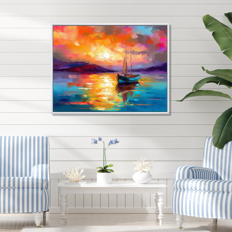 «Colorful Harbour Serenity III», reproduction sur toile, H 30 po x l 40 po x P 1,5 po, Cadre flottant blanc