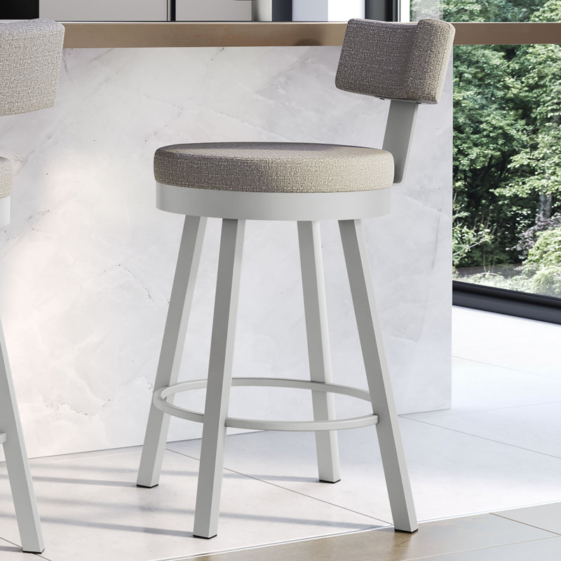 Tabouret de bar et de comptoir pivotant Morgan, Gris brillant, Tabouret de bar (siège d'une hauteur de 30,63 po)