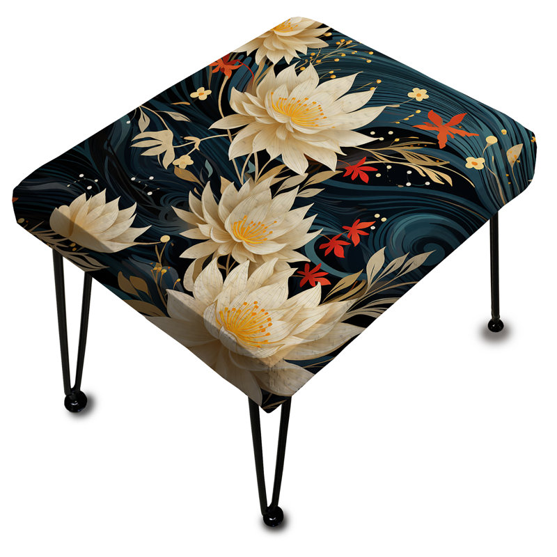 Beige Lotus Spiritual Harmony Zen - Floral Rectangle Ottoman