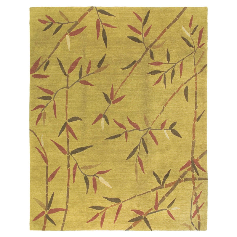 Kyoto Wool Floral Area Rug in Beige/Red, Rectangle 6' x 9'