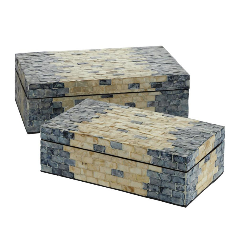 Boîte décorative en nacre faite à la main avec couvercle à charnière 2 pièces Lakila , Bleu