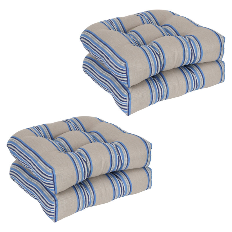 19-Inch Rounded Back Woven Olefin Outdoor Chair Cushions  (Set Of 4), Beige;Blue;Multi-Colored Striped