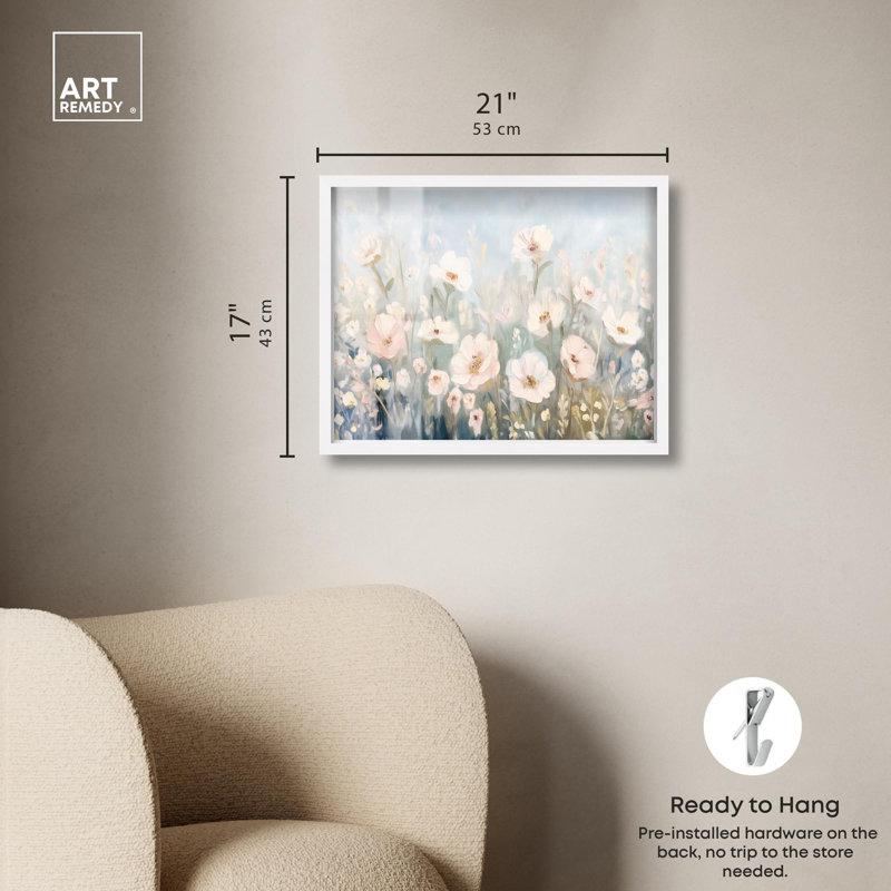 «Illuminated Meadow III Shadowbox», impression de paysage par Art Remedy, H 17 po x l 21 po, Blanc