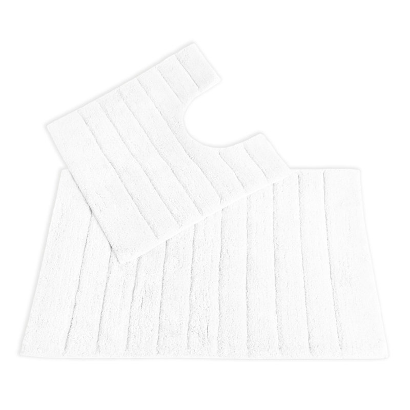 Linear Ribbed Two Piece Bath Mat Set, White