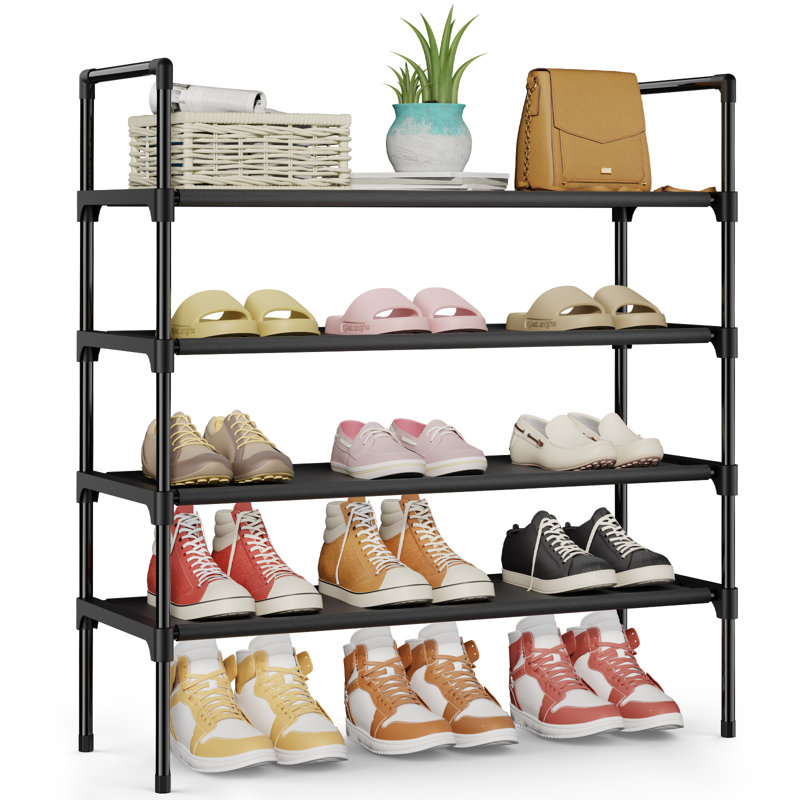 Shoe Rack - 4-Tier Shoe Organizer, Shoe Rack for Closet, Entryway, Bedroom, Easy- Assembly Storage Shelf with Side Handles, 27.6" Wide - 4 Tiers, Black