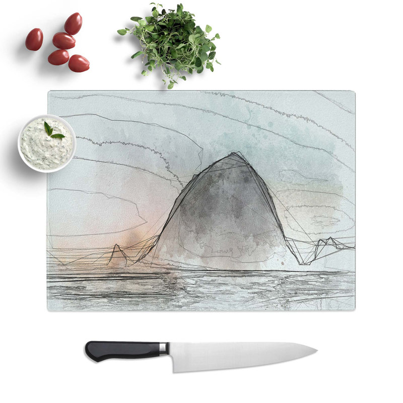 Tempered Glass Birds Flying over the Beach Chopping Board, 39 cm W x 28.5 cm L