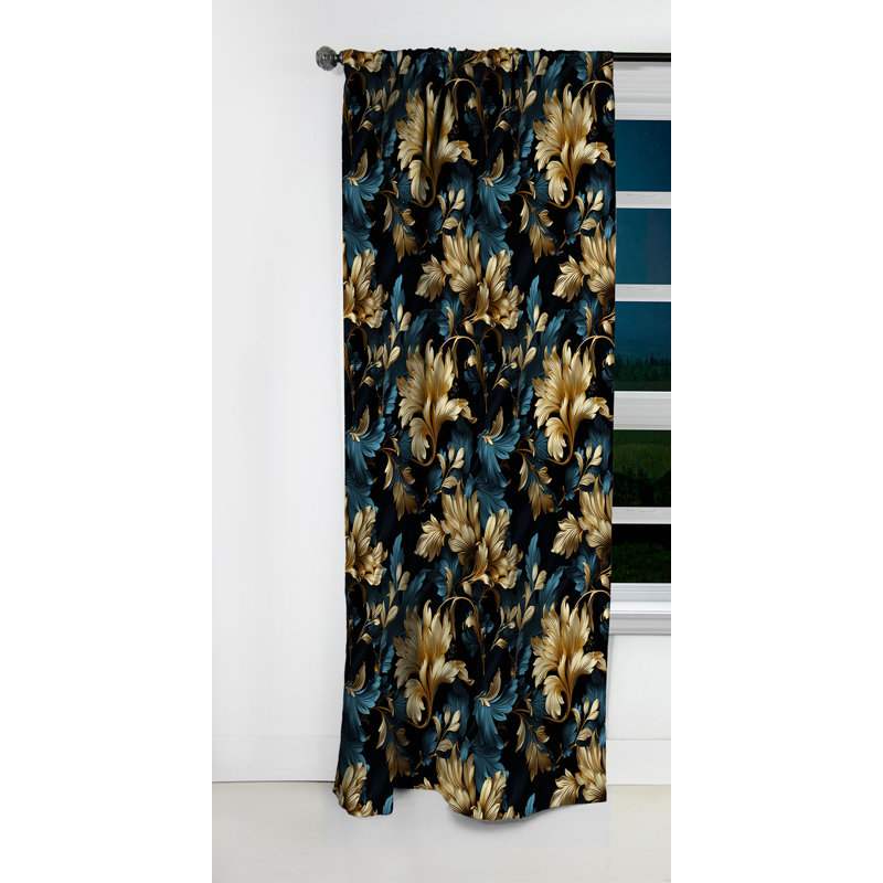 Bleu foncé et doré Techno Damask Realm IV - Rideau damassé - Rideau occultant - 1 panneaux, L 52 po x L 108 po