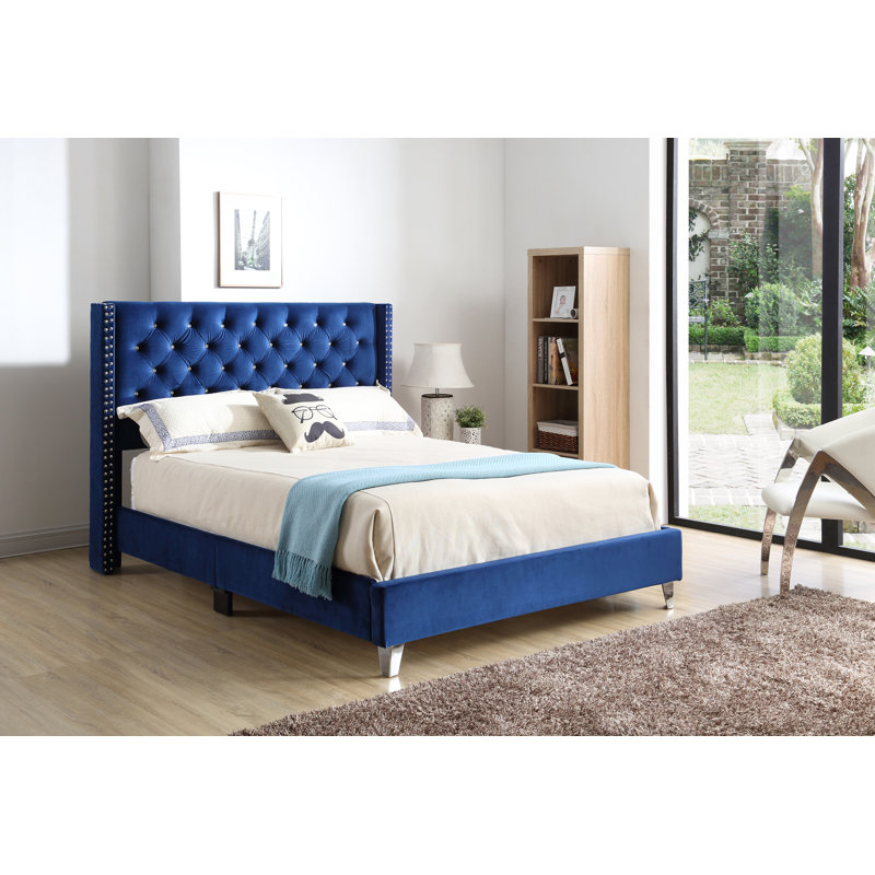 Ashe Upholstered Standard Bed, King, Navy Blue
