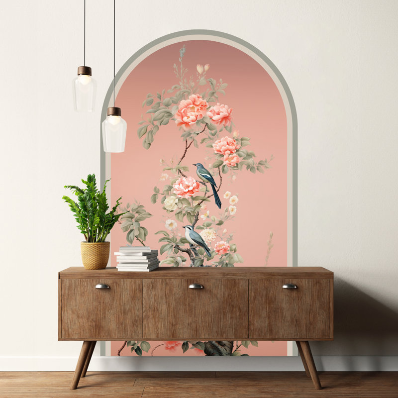 Adhésif décoratif oiseaux et fleurs, chinoiserie classique, H 48 po x l 28 po