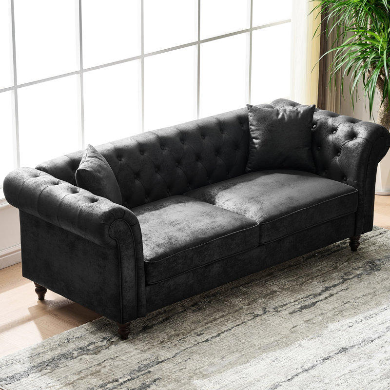 83" Upholstered 3 - Seater Couch In Black, Tech Fabric, Throw Pillows, Breathable , Pine Structure For Apartment Mid Century Modern , High Tech Density Foam Filler, Frame Primary Living Space