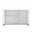 Buffet minimaliste à rayures - panneau de fibres à densité moyenne ultrabrillant avec pieds noirs et accents dorés, rangement multi-pièces (charge supérieure de 66,14 lb) Assemblage facile en 40 minutes-88877059-132413898