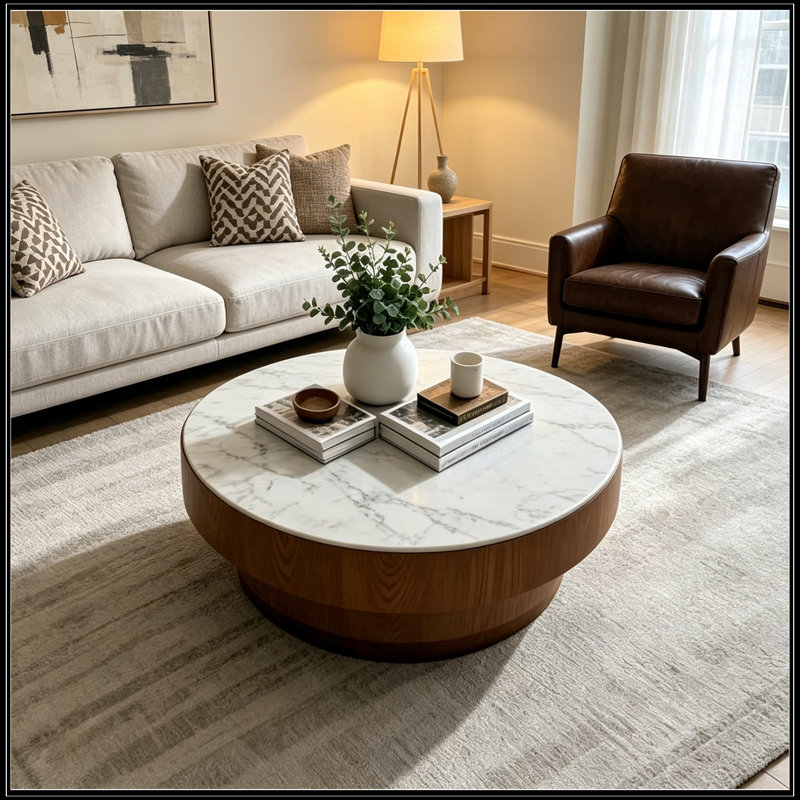 Rond Andreoni avec plateau en pierre frittée, White