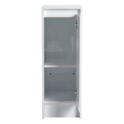 12 - Inch Modern Freestanding Bathroom Storage Cabinet, Glossy White, Single Soft Close Door, Smooth Surface For Bedroom White Function, Plywood With Water Layer And Study