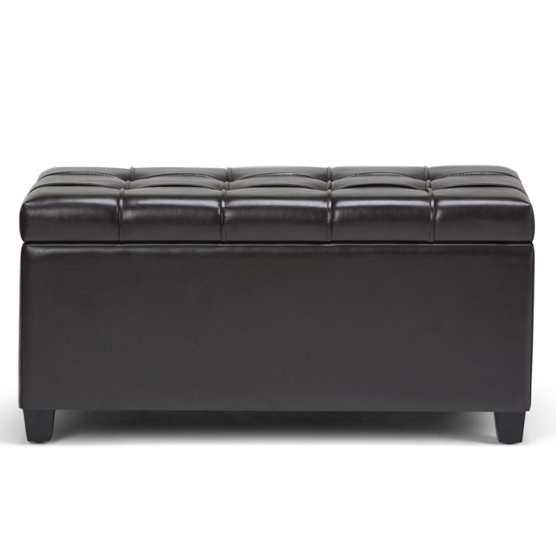 Sienna 33"W Upholstered Vegan Leather Transitional Rectangular Storage Ottoman Bench with Tufted Styling