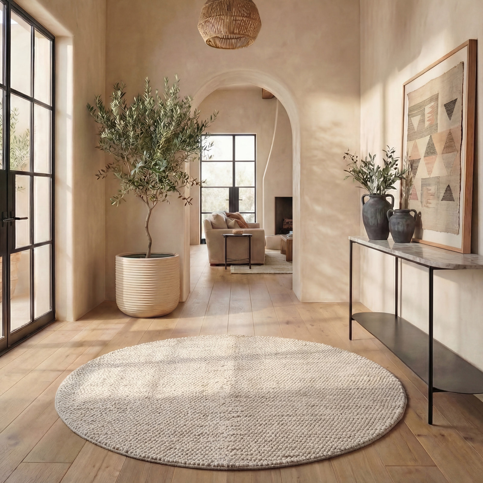 Danie Natural Area Rug in Gray/Ivory, Round 6' x 6'