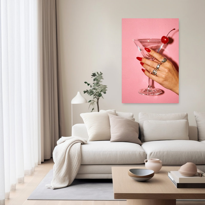 Red Nails Pink Glam Classic Elegant Minimalist Cherry Fruit Wall Art Print 1 Piece Wrapped Canvas Wall Art