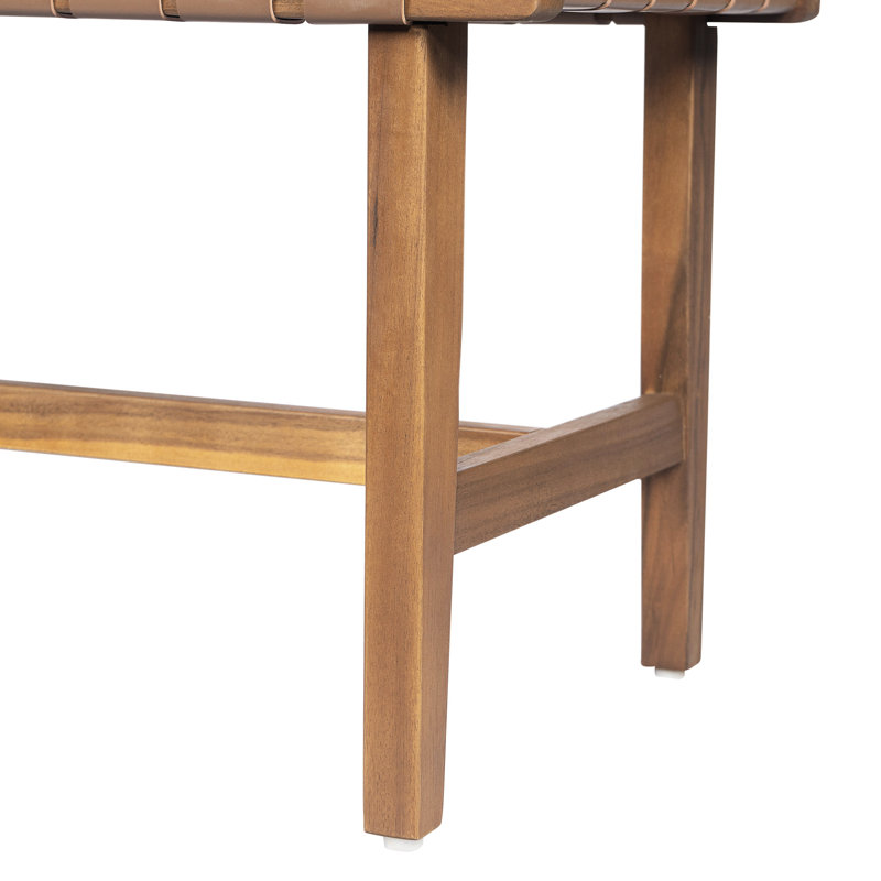 Stylish Wood Bedroom Bench With Woven Pu Leather Seat For Seating, Footrest, Accent Piece - 53.15 In Depth, 16.2 Width, 17.24 Height, 18.46 Lb Weight Seating And Piece, Natural Tones Height