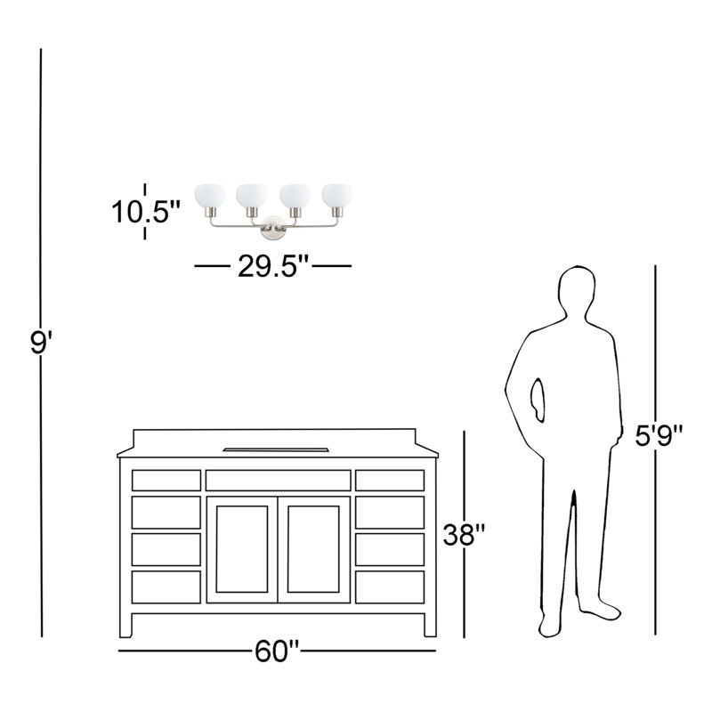 Éclairage pour meuble-lavabo à 4 lumières à intensité variable Stackpole, Nickel satiné