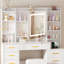 Coiffeuse de maquillage avec 8 tiroirs, prise de courant et armoire de toilette Adriel
