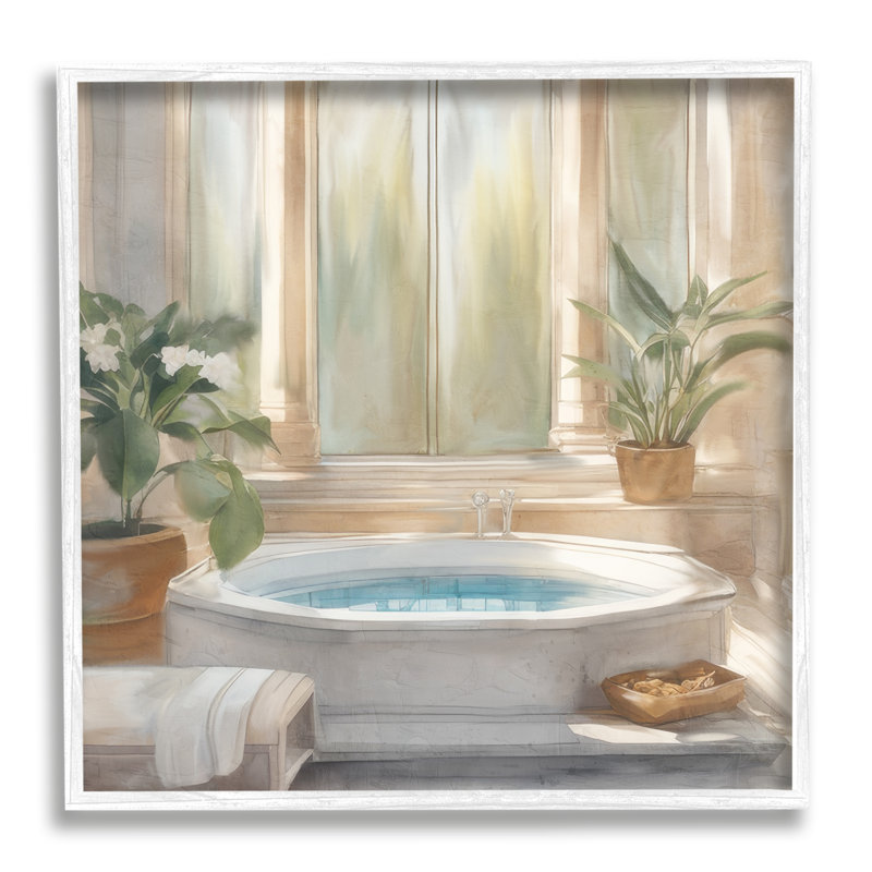 "Cozy Bathaign with Plants" par Kim Allen, reproduction de photo sur toile, Estampe numérique encadrée blanc bord de mer
