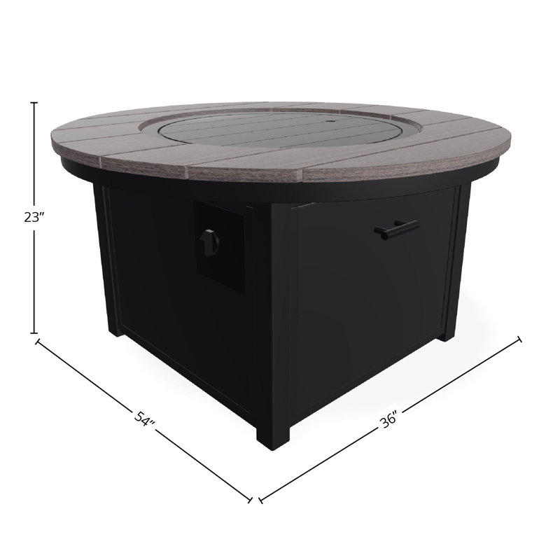 Table de foyer 42 po ronde en polymère rustique avec tablette au propane, Noir, 23" H x 42" W x 42" D