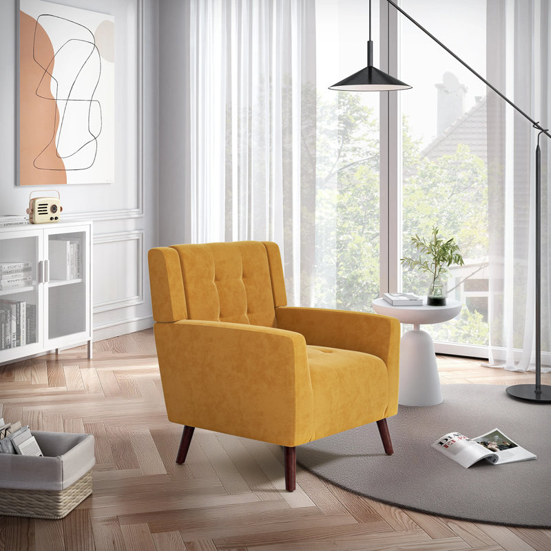 Chaise d'appoint moderne avec fauteuil capitonné et capitonné, Mélange de lin jaune