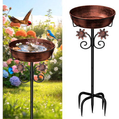 Baignoire à oiseaux profonde en métal 3 po pour l'extérieur, amovible 12 po Dia Vintage
