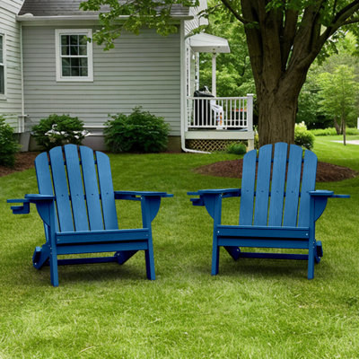 Oversize Foldable Adirondack Chair HDPE Weather-Resistant Firepit Chair With Cup Holder
