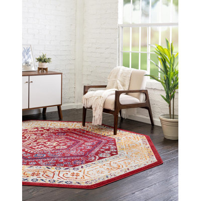 Tapis oriental rouge / ivoire / jaune en polypropylène tissé à la machine Milojica