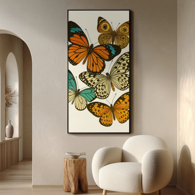 Extra Large Wall Art Fabric Print - Vintage Butterfly Collection Art Colorful Retro Insect Illustration Contemporary Artwork Decor for Living Room or Bedroom - "Frame Assembly Required (Unfinished Frame)"