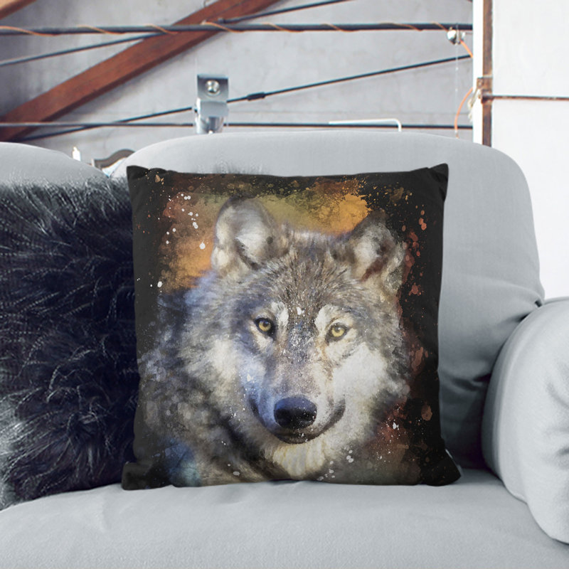 Wolf Vol.2 Paint Splash Square Throw Cushion, 55cm H x 55cm W x 20cm D