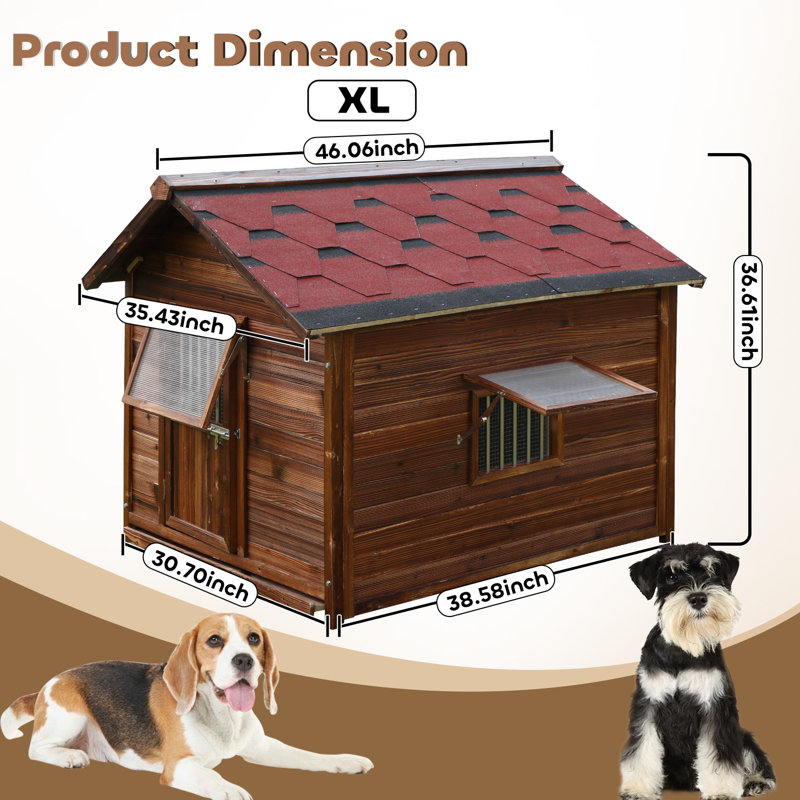 Niche pour chien en bois de pin massif extra large, H 46 po x l 35 po x P 37 po