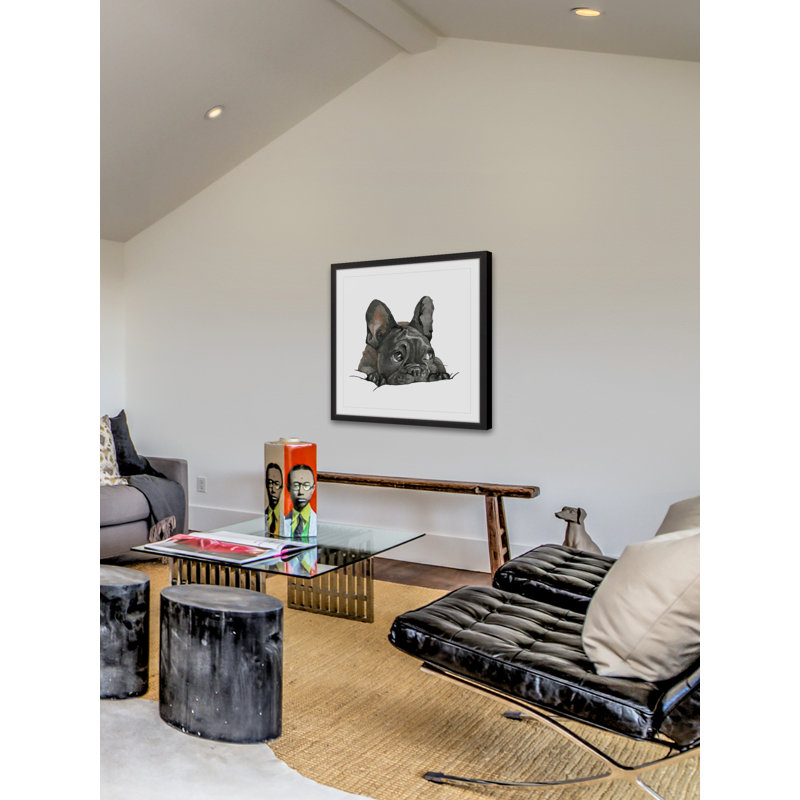 «Sneaky Frenchie», reproduction de peinture à l'aquarelle encadrée, H 12 po x l 12 po x P 1,5 po
