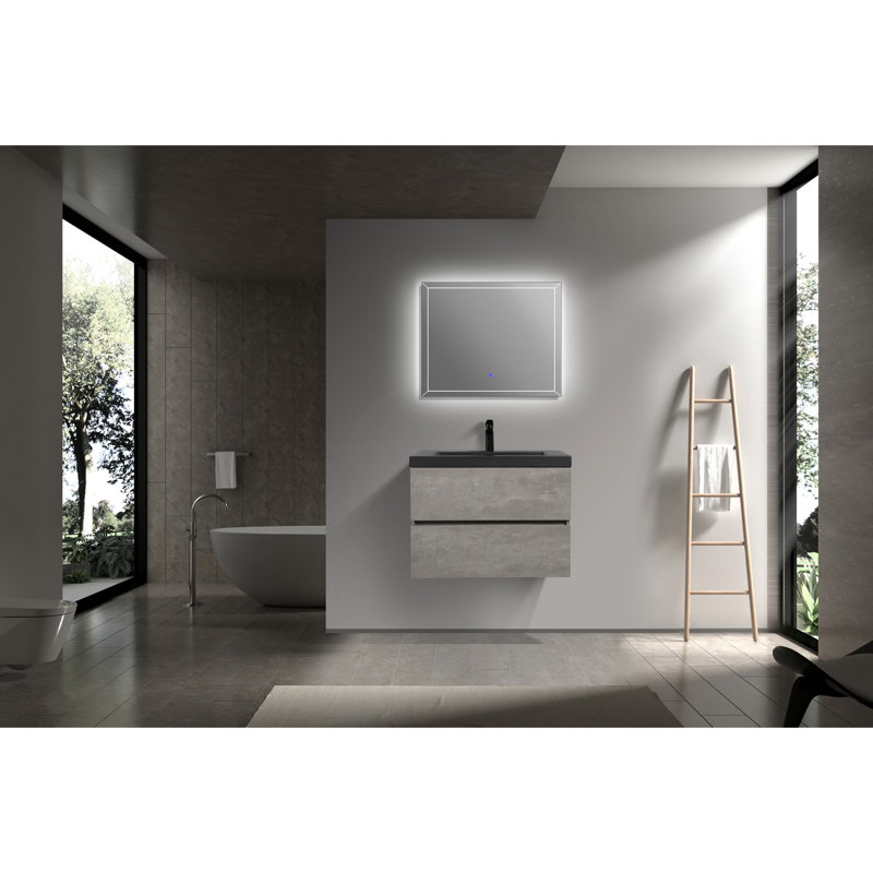 Meuble-lavabo mural 30 po avec lavabo, meuble-lavabo mural avec lavabo à quartz et tiroirs