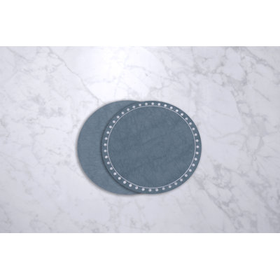 Vida Round Embroidered Dots 15.5" Round Placemats (Blue and White)