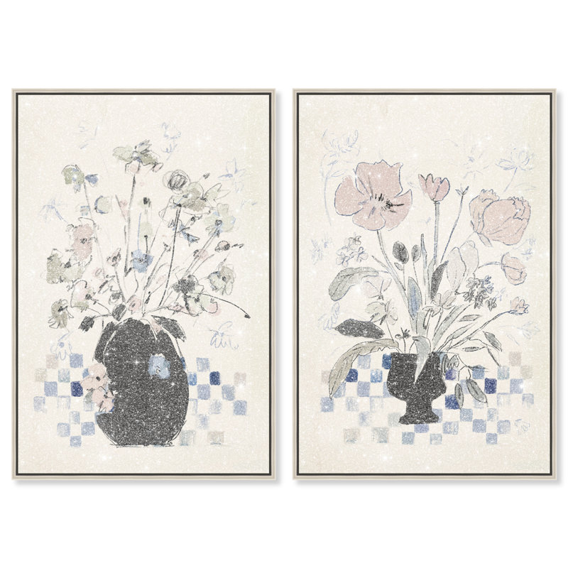 Modern Bloom Set Floral & Botanical Canvas Print by Oliver Gal, Black Frame, 10 x 15, 31" H x 21" W, Silver Floater Frame