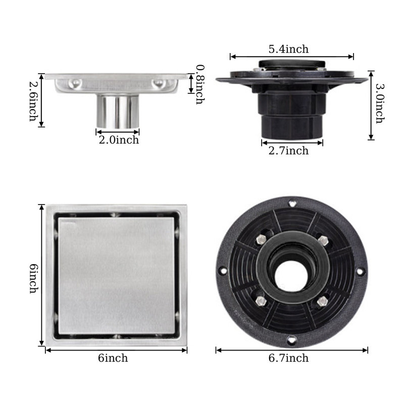 Drain de douche à carreler, Nickel brossé