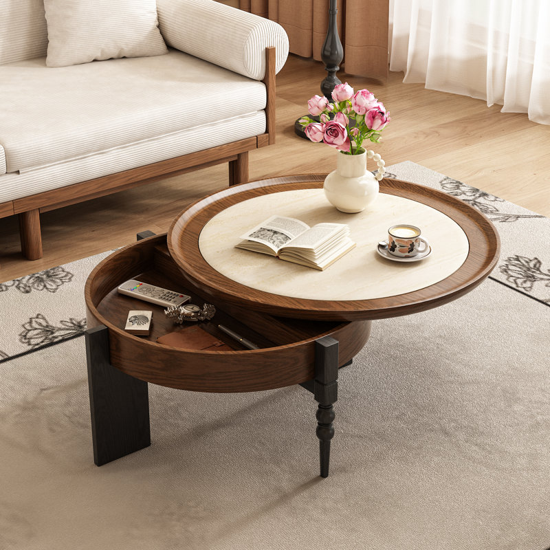 Mid-Century Swivel Coffee Table | Multi-Storage Sintered Stone Top