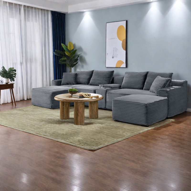 Canapés modulaires multifonctionnels en velours côtelé avec USB, canapé de salon moderne