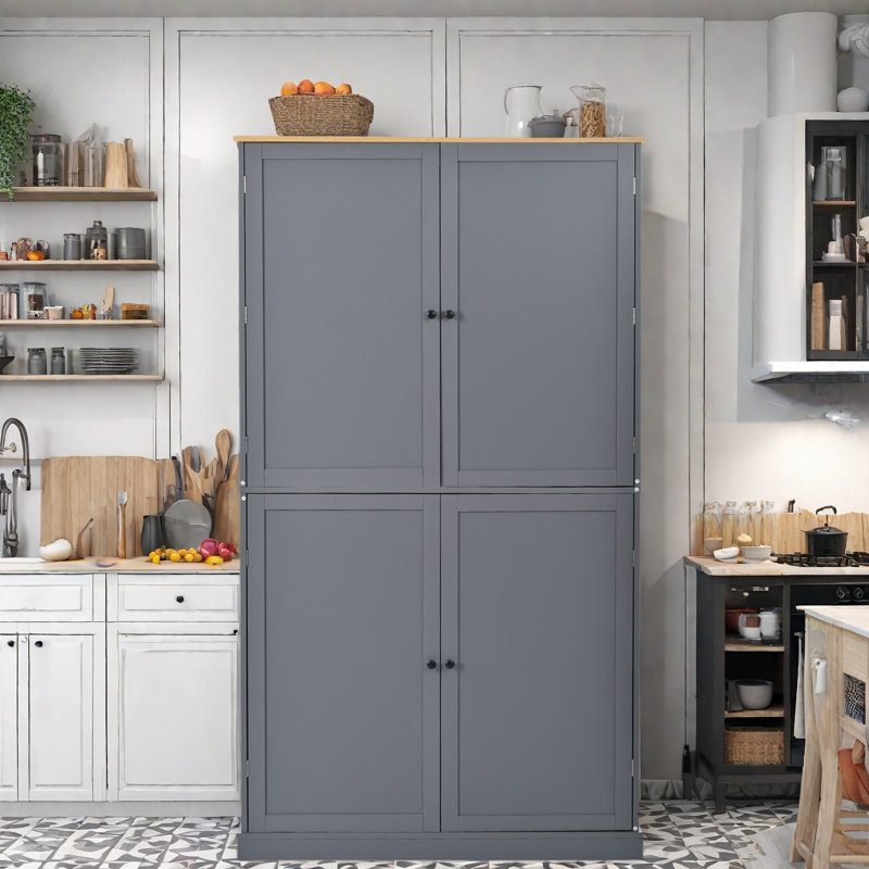 Garde-manger avec 2 tiroirs intégrés, 2 tablettes réglables, 8 tablettes de porte et 1 armoire de rangement