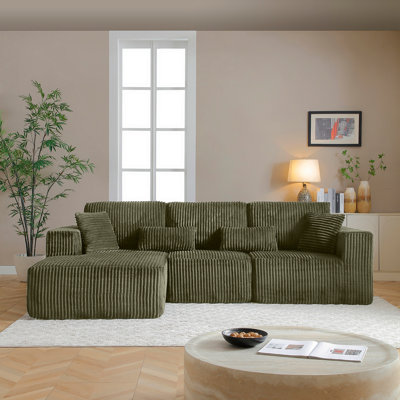 Canapé modulaire de 109 po, canapé modulaire Cloud avec assise profonde, canapé modulaire moderne en L avec méridienne, fauteuils rembourrés pour salon, sans assemblage, (VERT)