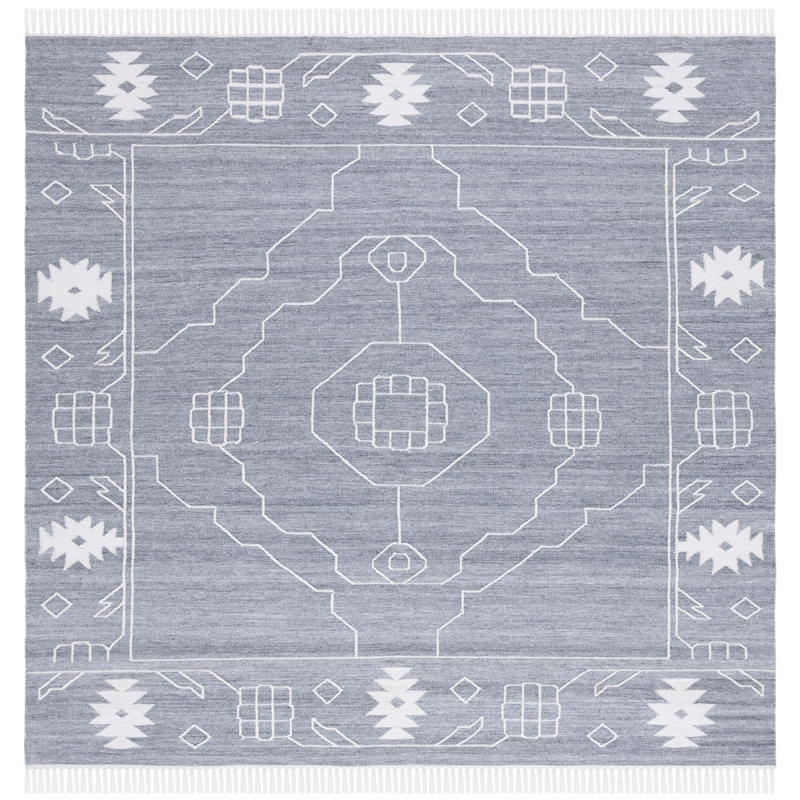 Kilim Flat Weave Polpropylene Southwestern Rug, Square 7'