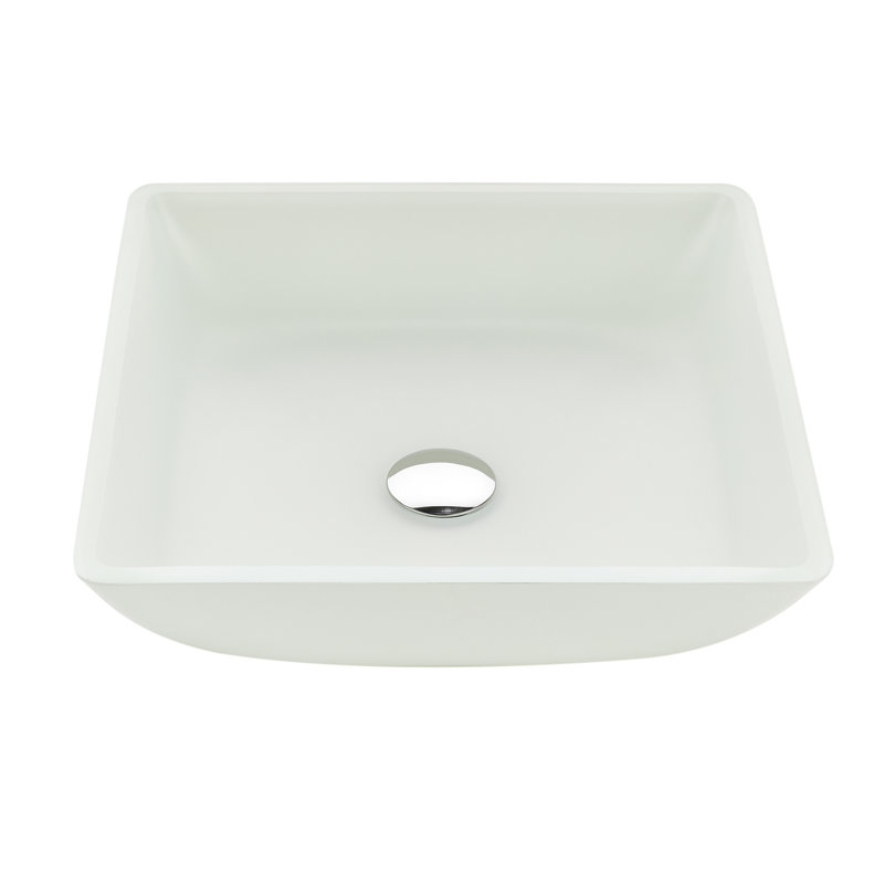 ANZZI 15.8'' White Glass Square Bathroom Sink