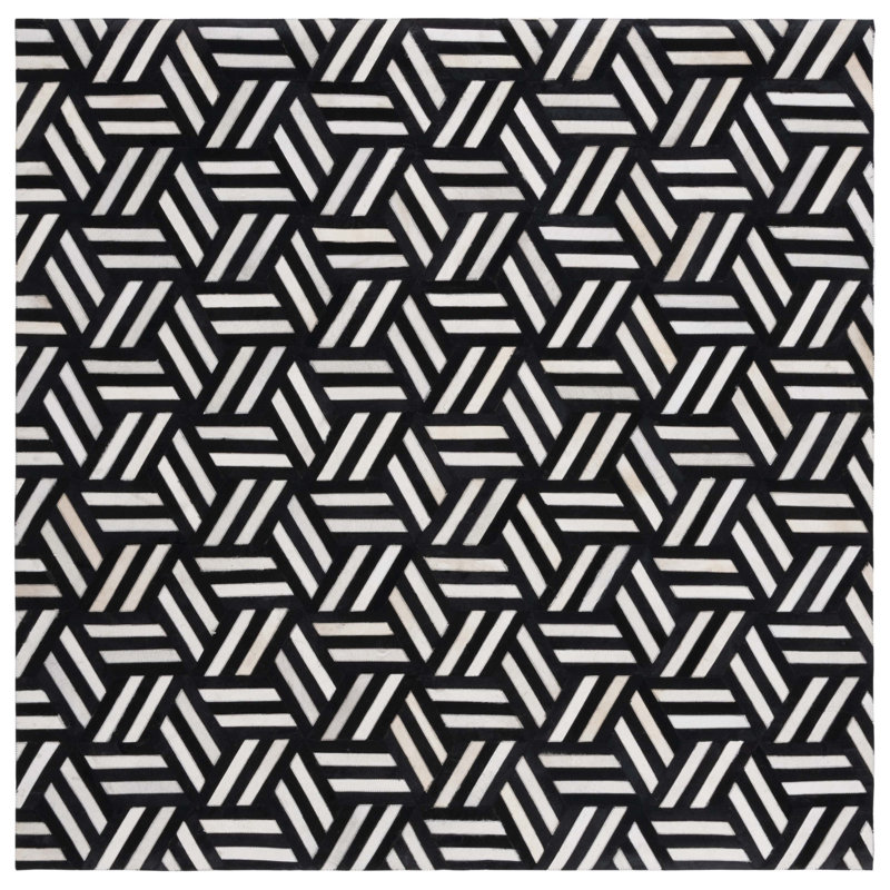 Stasia Hand Woven Leather Geometric Rug, Square 6'